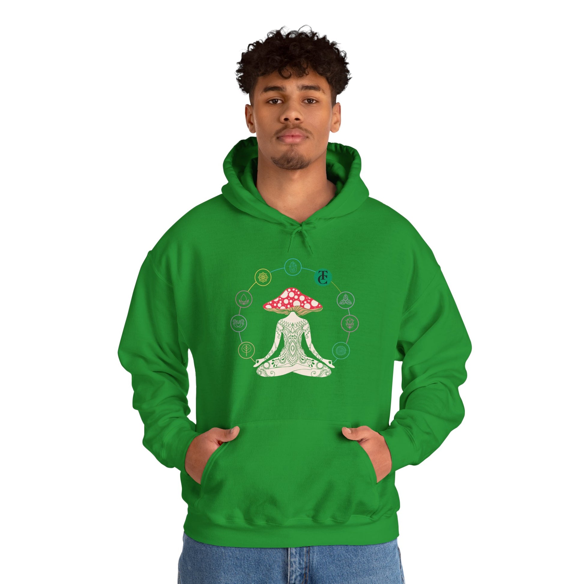 Meditative Mushroom Hoodie - Hooded Sweatshirt, Spiritual Fashion, Cozy Gift, Yoga Attire, Mindfulness Wear, Fall Fashion - THE CATCH