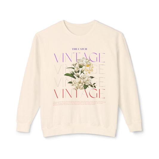 Vintage Floral Women's Lightweight Crewneck Sweatshirt - Casual & Stylish Design - THE CATCH