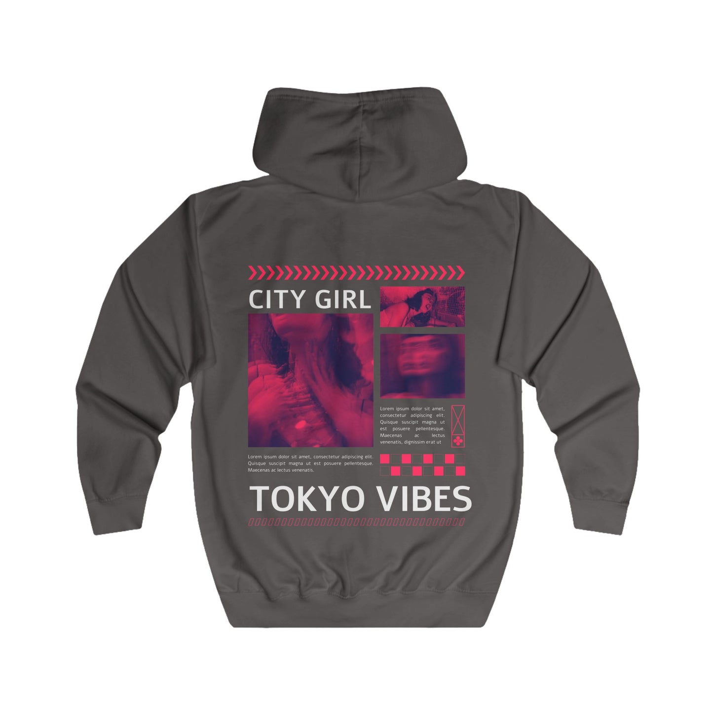 Full Zip Hoodie - City Girl Tokyo Vibes - Bright Yellow Streetwear