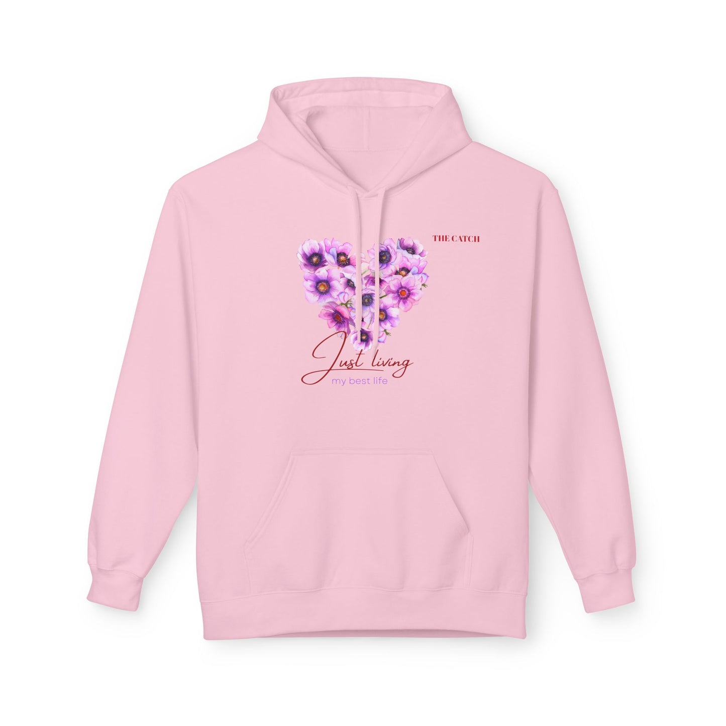 Just Living Floral Heart Hoodie - Inspirational Midweight Fleece Sweatshirt
