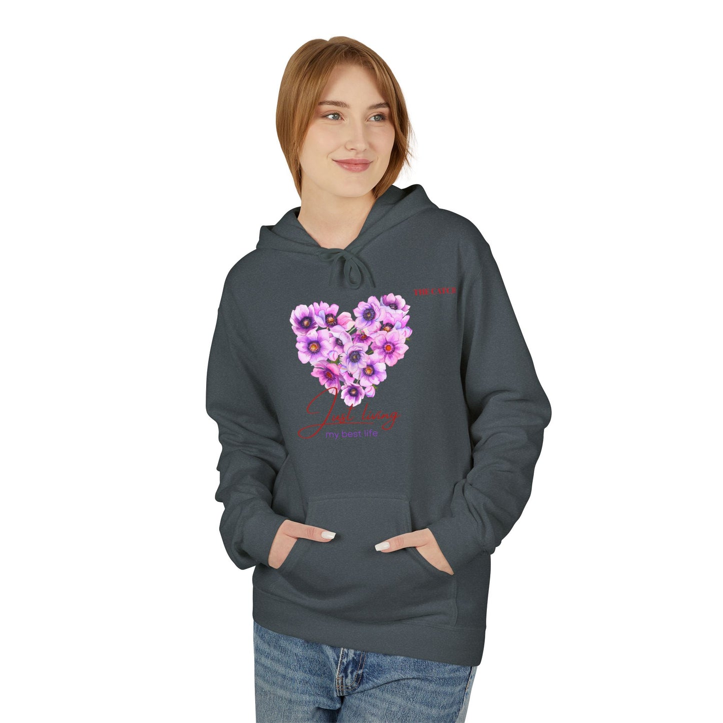 Just Living Floral Heart Hoodie - Inspirational Midweight Fleece Sweatshirt