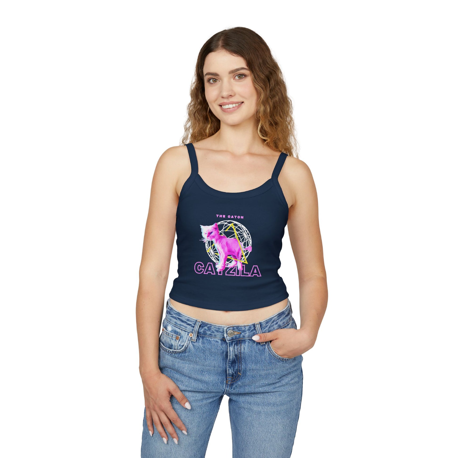 Colorful Cat Graphic Women's Tank Top, Summer Tops, Cute Cat Apparel, Gifts for Cat Lovers, Trendy Spaghetti Strap Shirt - THE CATCH