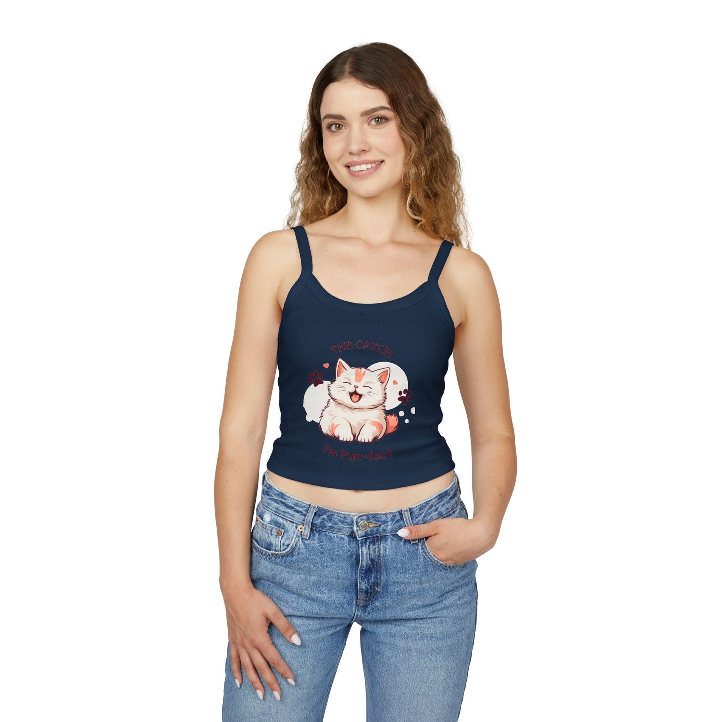Cute Cat Themed Women's Spaghetti Strap Tank Top, Funny Pet Tee - THE CATCH