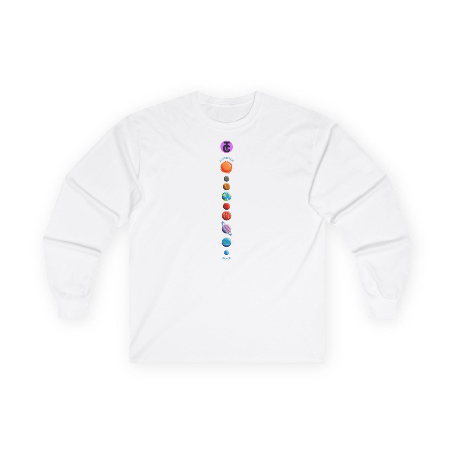 Man's Long Sleeve Tee - Cosmic Planets Design - Perfect for Astronomers & Space Lovers
