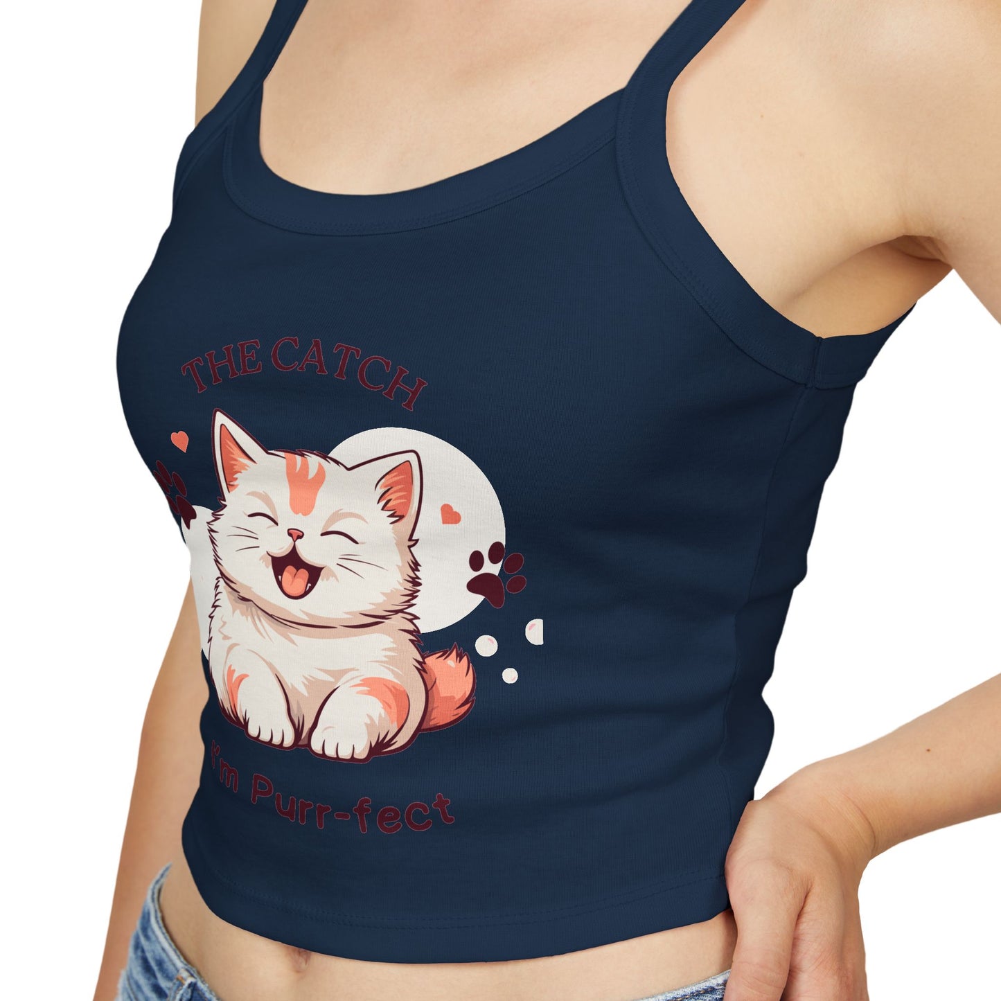 Cute Cat Themed Women's Spaghetti Strap Tank Top, Funny Pet Tee