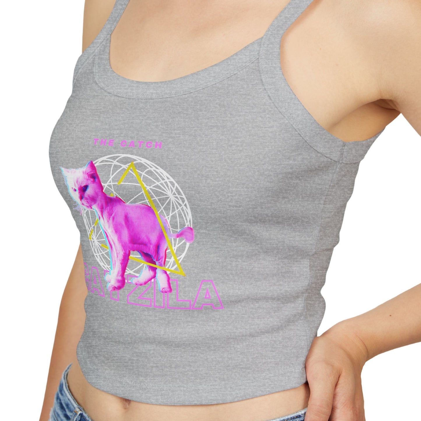 Colorful Cat Graphic Women's Tank Top, Summer Tops, Cute Cat Apparel, Gifts for Cat Lovers, Trendy Spaghetti Strap Shirt