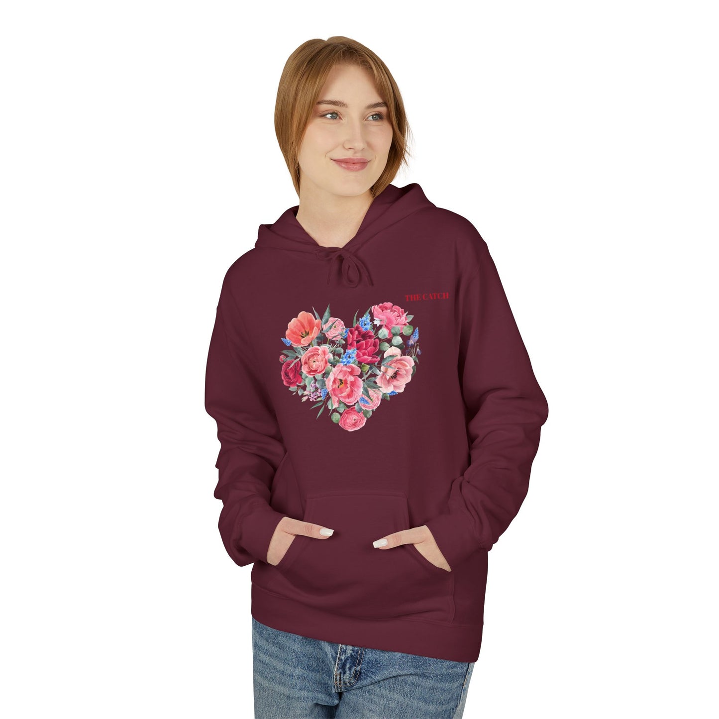 Floral Heart Fleece Hoodie - Softstyle Sweatshirt