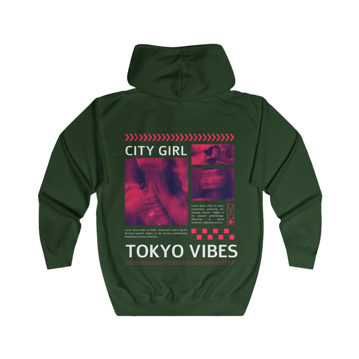 Full Zip Hoodie - City Girl Tokyo Vibes - Bright Yellow Streetwear