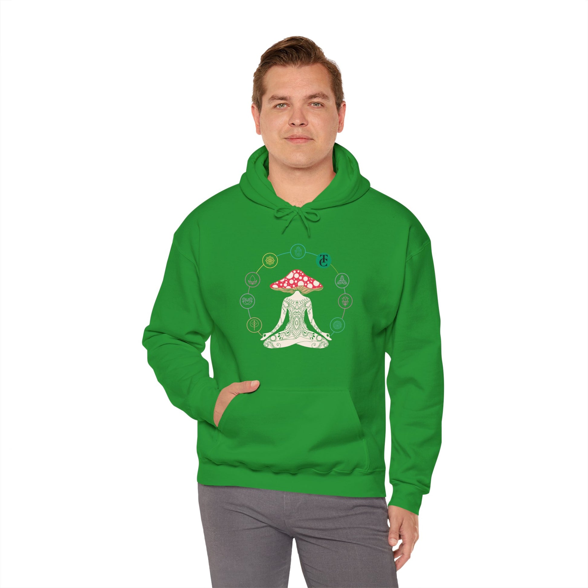 Meditative Mushroom Hoodie - Hooded Sweatshirt, Spiritual Fashion, Cozy Gift, Yoga Attire, Mindfulness Wear, Fall Fashion - THE CATCH