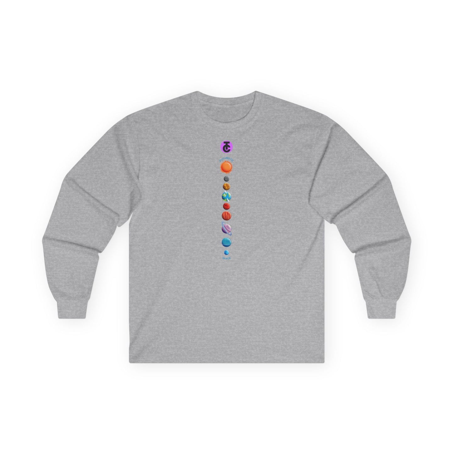 Man's Long Sleeve Tee - Cosmic Planets Design - Perfect for Astronomers & Space Lovers