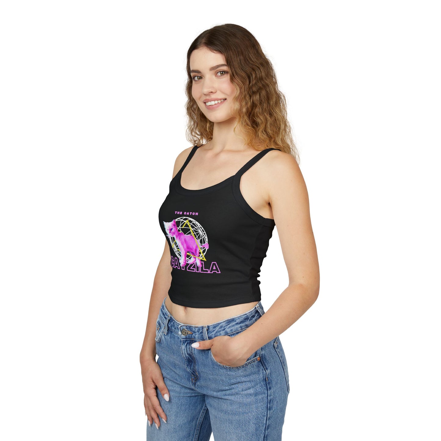 Colorful Cat Graphic Women's Tank Top, Summer Tops, Cute Cat Apparel, Gifts for Cat Lovers, Trendy Spaghetti Strap Shirt - THE CATCH