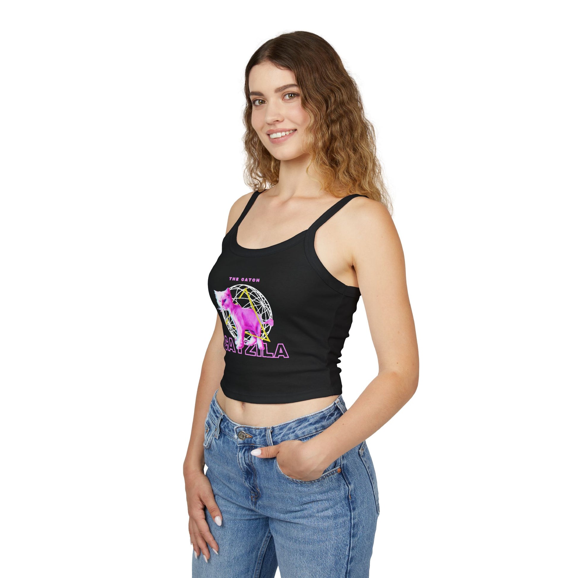 Colorful Cat Graphic Women's Tank Top, Summer Tops, Cute Cat Apparel, Gifts for Cat Lovers, Trendy Spaghetti Strap Shirt - THE CATCH