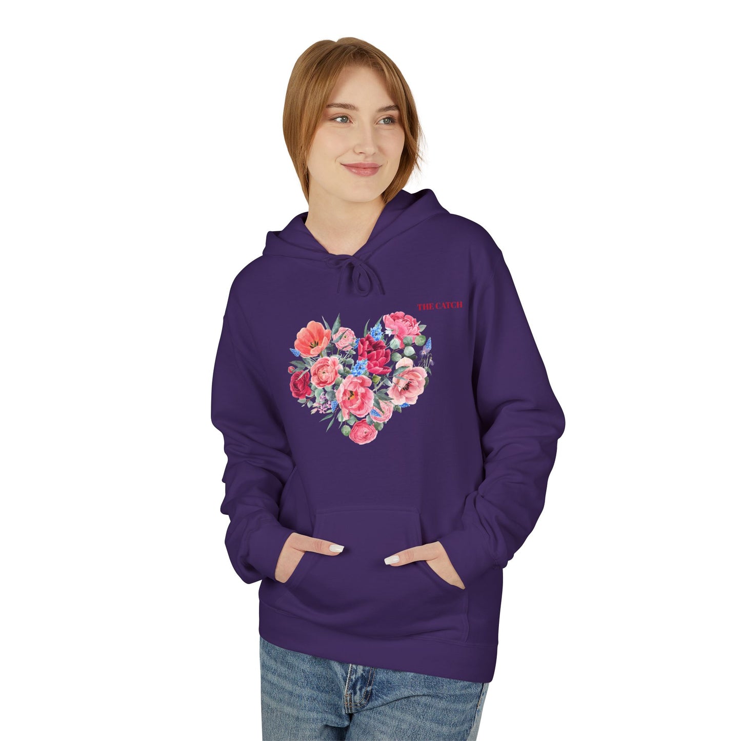 Floral Heart Fleece Hoodie - Softstyle Sweatshirt