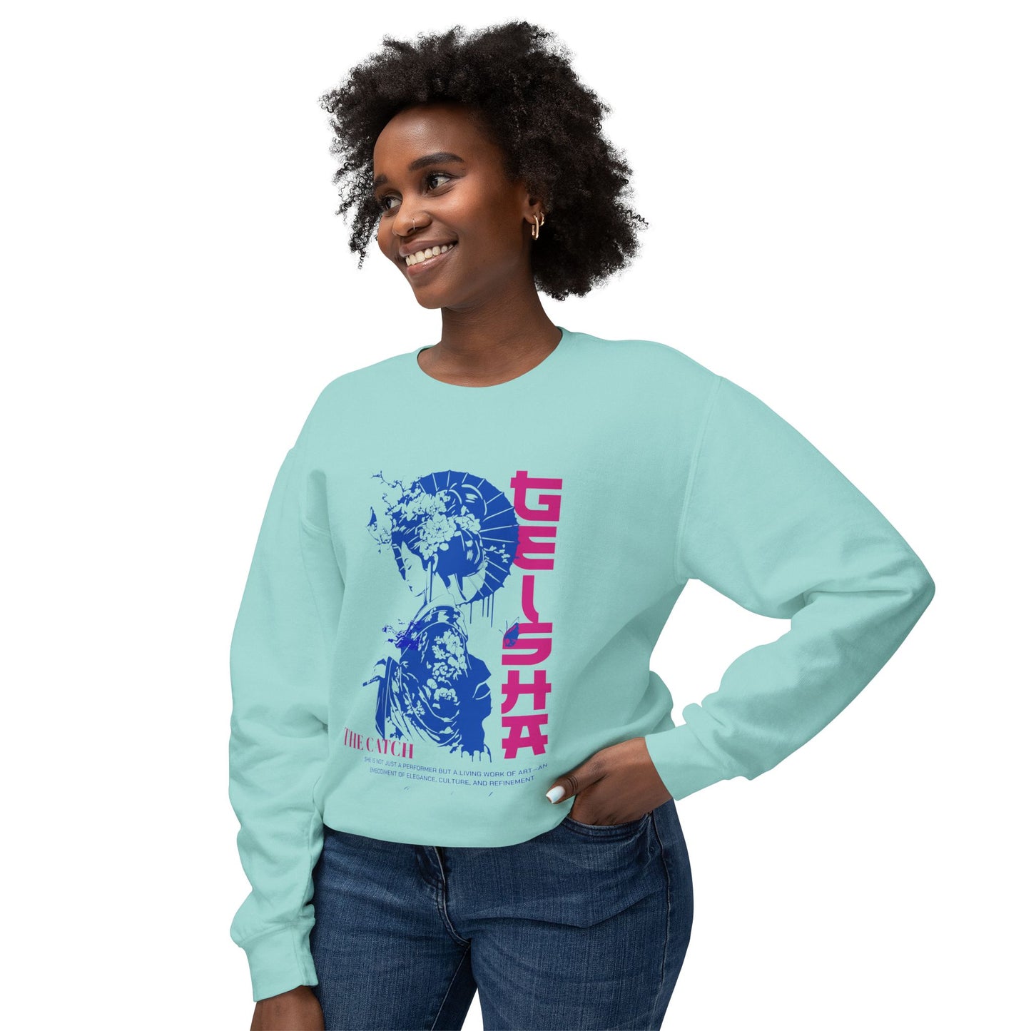 Geisha Artwork Women's Lightweight Crewneck Sweatshirt - Stylish and Cultural Design