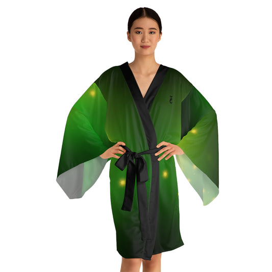 Enchanted Glow Long Sleeve Kimono Robe | Cozy Loungewear, Festival Outfit, Spa Day Gift, Green AOP Design, Relaxation Essential - THE CATCH