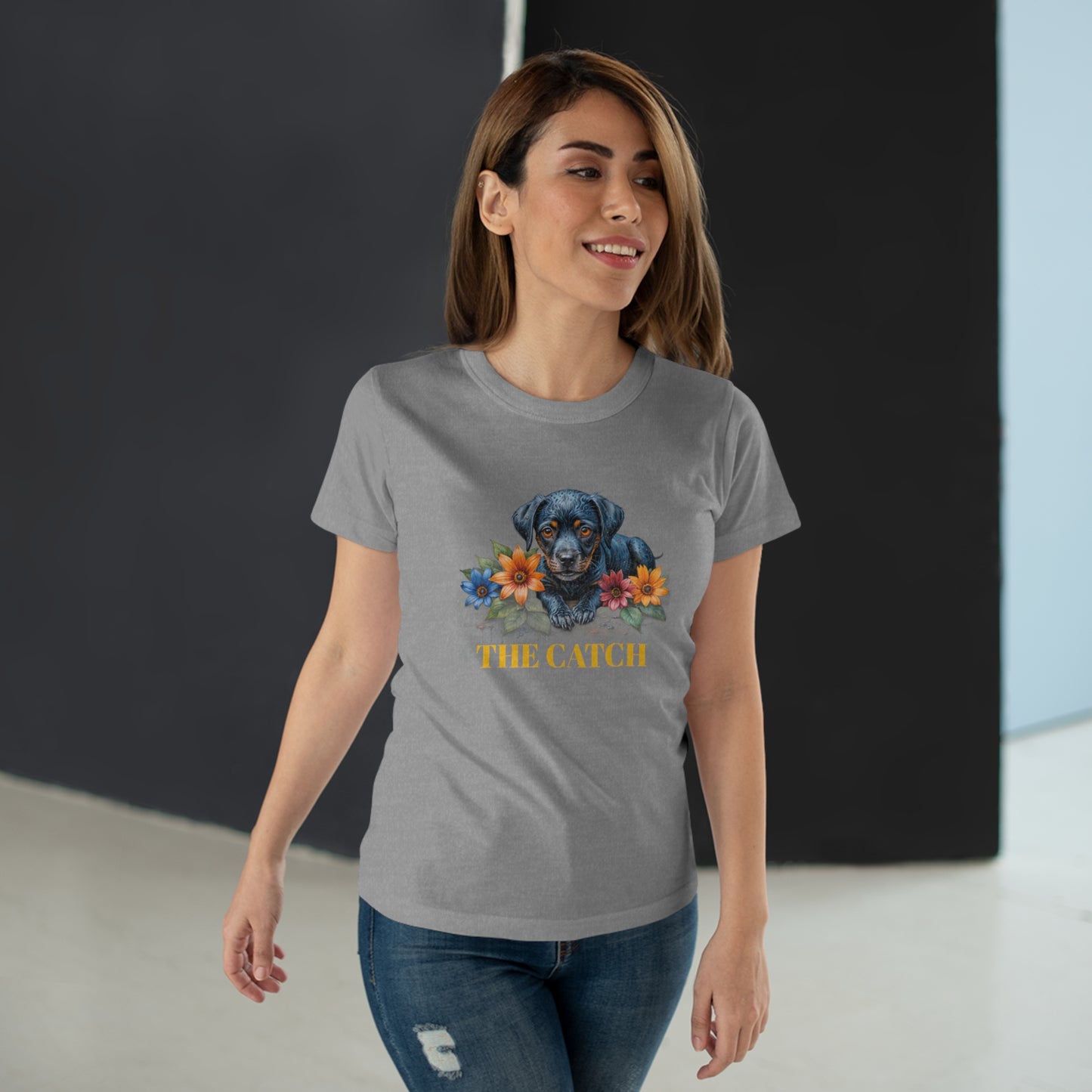 The Catch Dog-Themed Women's T-Shirt - Floral Design for Pet Lovers - THE CATCH
