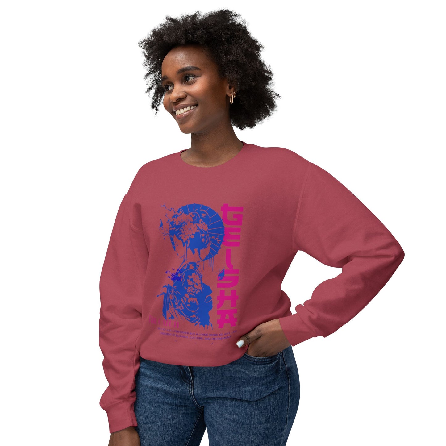 Geisha Artwork Women's Lightweight Crewneck Sweatshirt - Stylish and Cultural Design