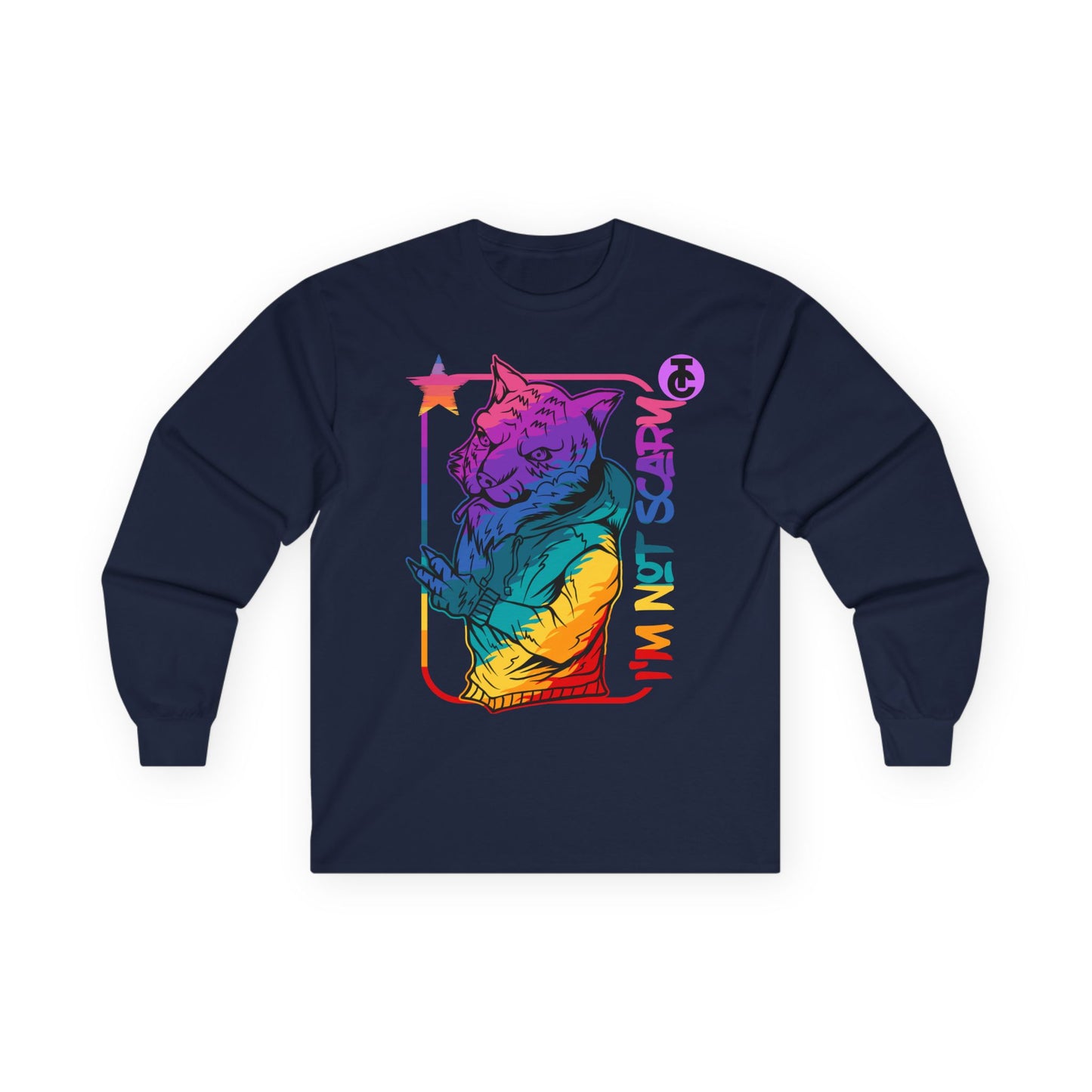 Colorful Cat Graphic Long Sleeve Tee - "I'm Not Scary"