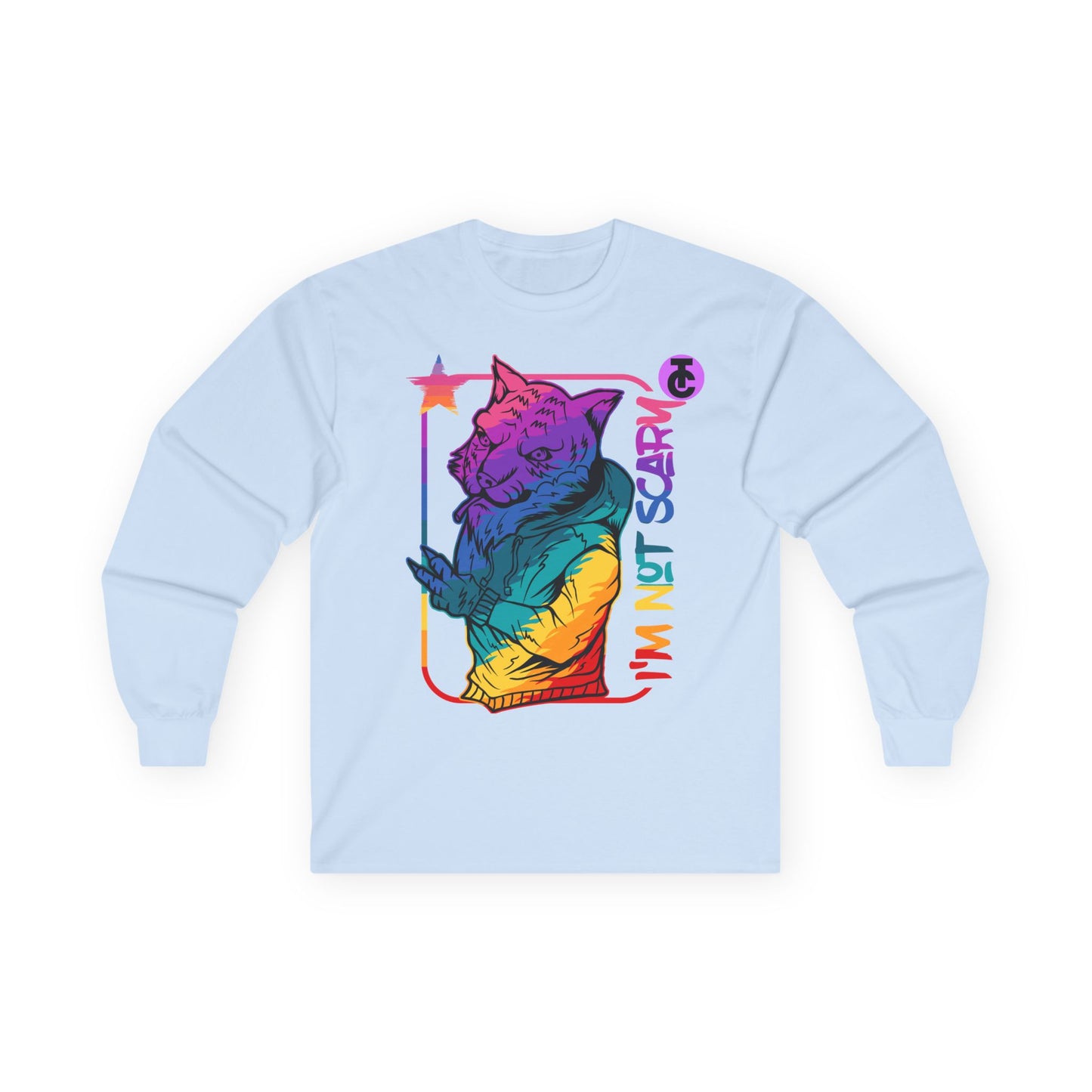 Colorful Cat Graphic Long Sleeve Tee - "I'm Not Scary"