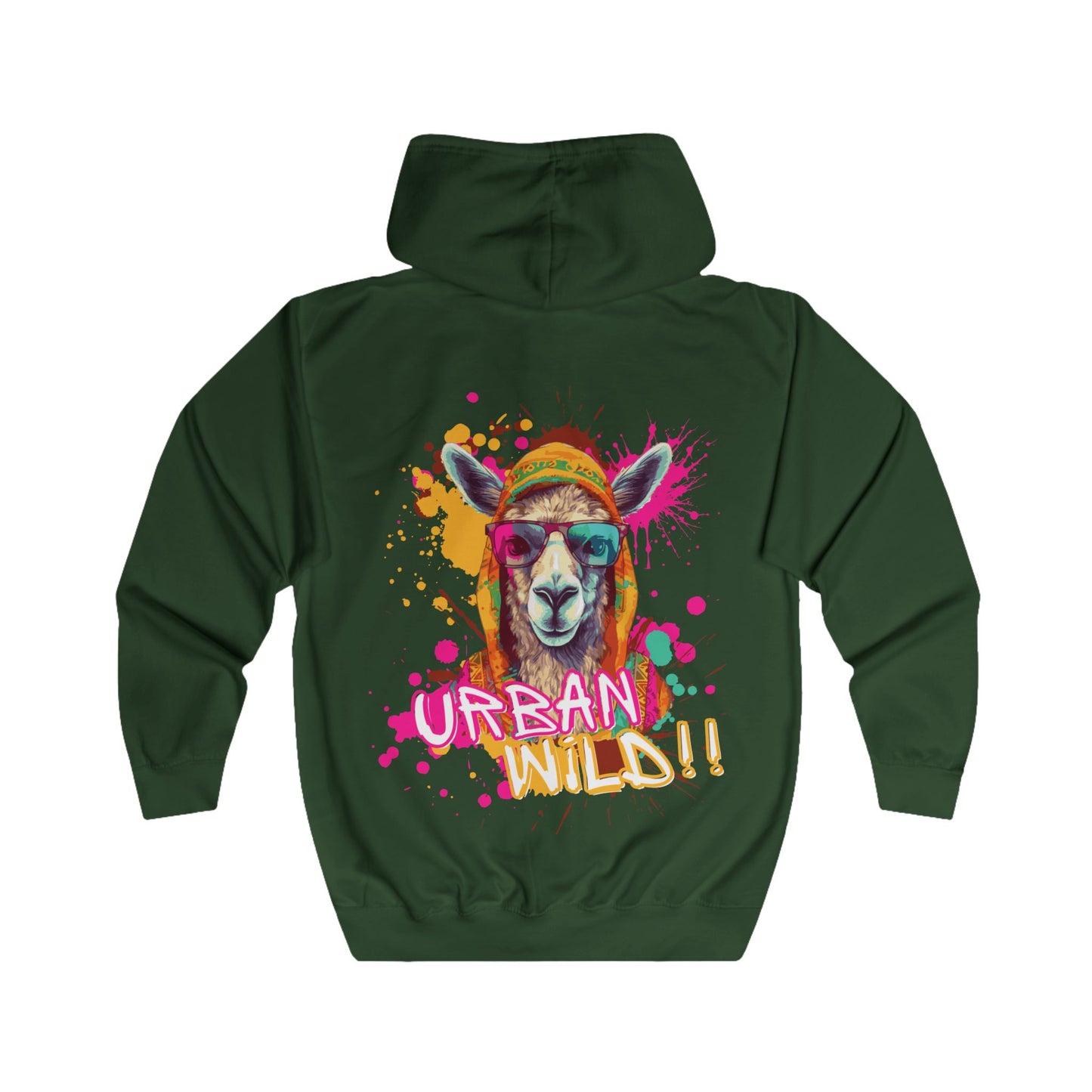 Urban Wild Full Zip Hoodie - Colorful Llama Graphic, Trendy Street Style - THE CATCH
