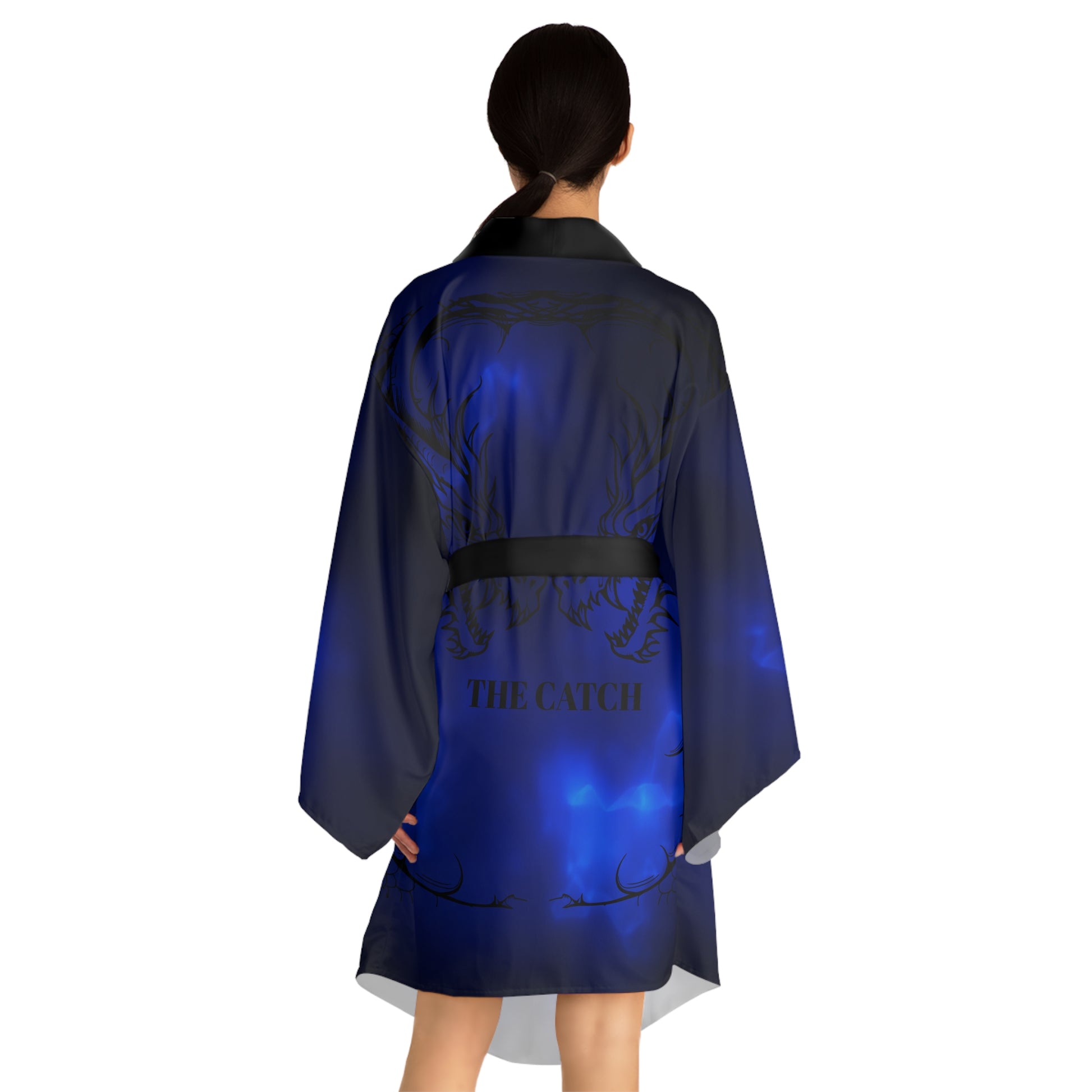 Mystical Blue Long Sleeve Kimono Robe, Cozy Loungewear, Spa Gift, Relaxation Attire, Boho Style, Yoga Cover-Up - THE CATCH