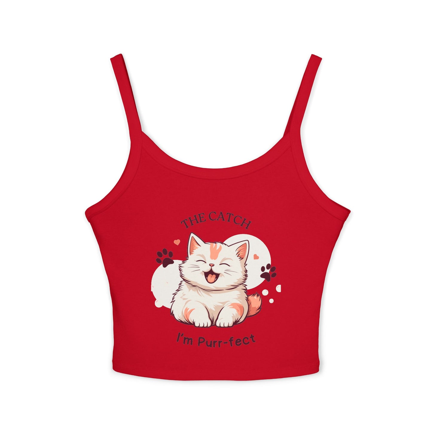 Cute Cat Themed Women's Spaghetti Strap Tank Top, Funny Pet Tee - THE CATCH