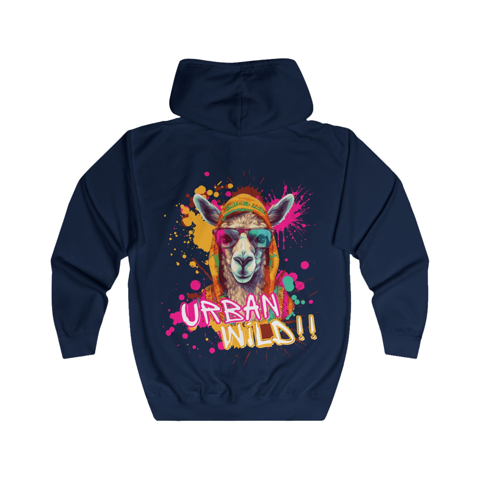 Urban Wild Full Zip Hoodie - Colorful Llama Graphic, Trendy Street Style - THE CATCH