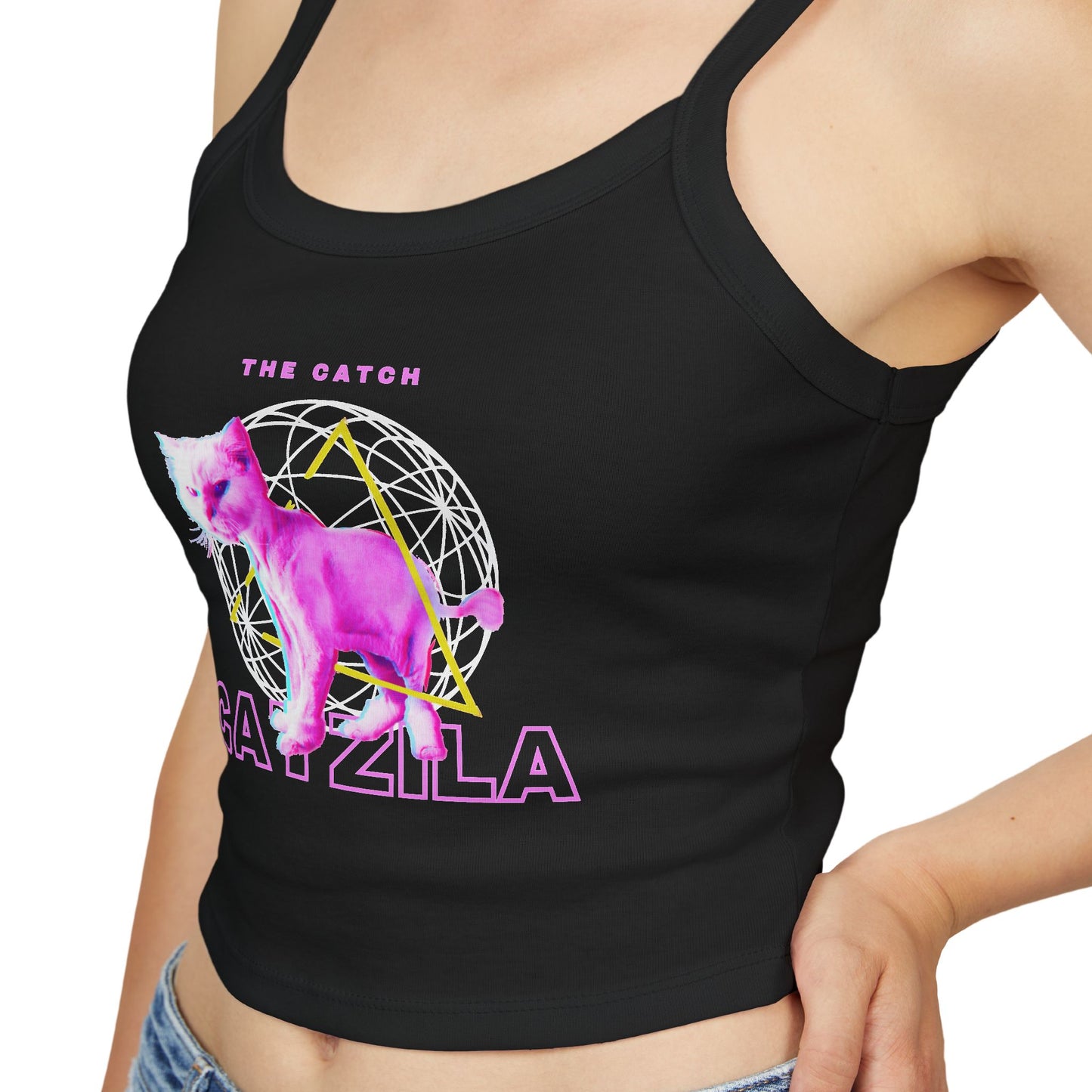 Colorful Cat Graphic Women's Tank Top, Summer Tops, Cute Cat Apparel, Gifts for Cat Lovers, Trendy Spaghetti Strap Shirt - THE CATCH