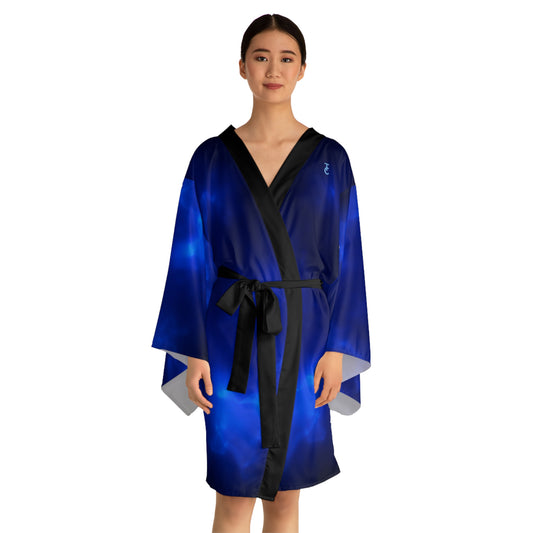 Mystical Blue Long Sleeve Kimono Robe, Cozy Loungewear, Spa Gift, Relaxation Attire, Boho Style, Yoga Cover-Up - THE CATCH