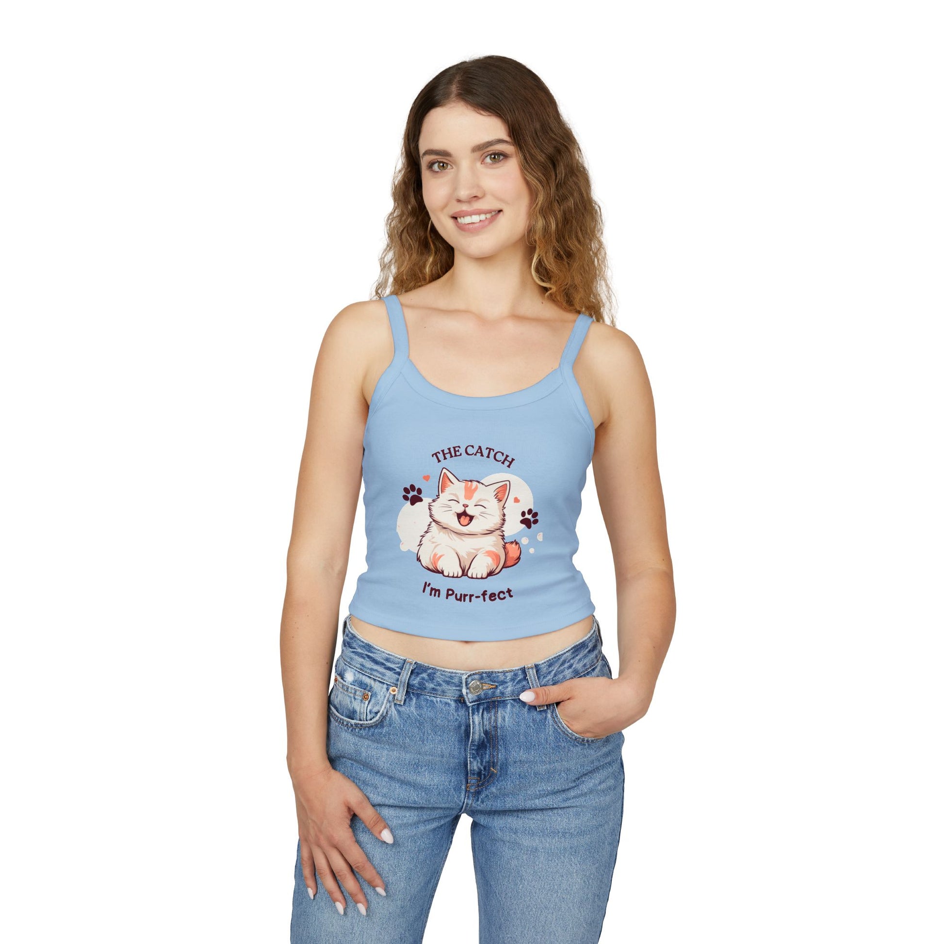 Cute Cat Themed Women's Spaghetti Strap Tank Top, Funny Pet Tee - THE CATCH