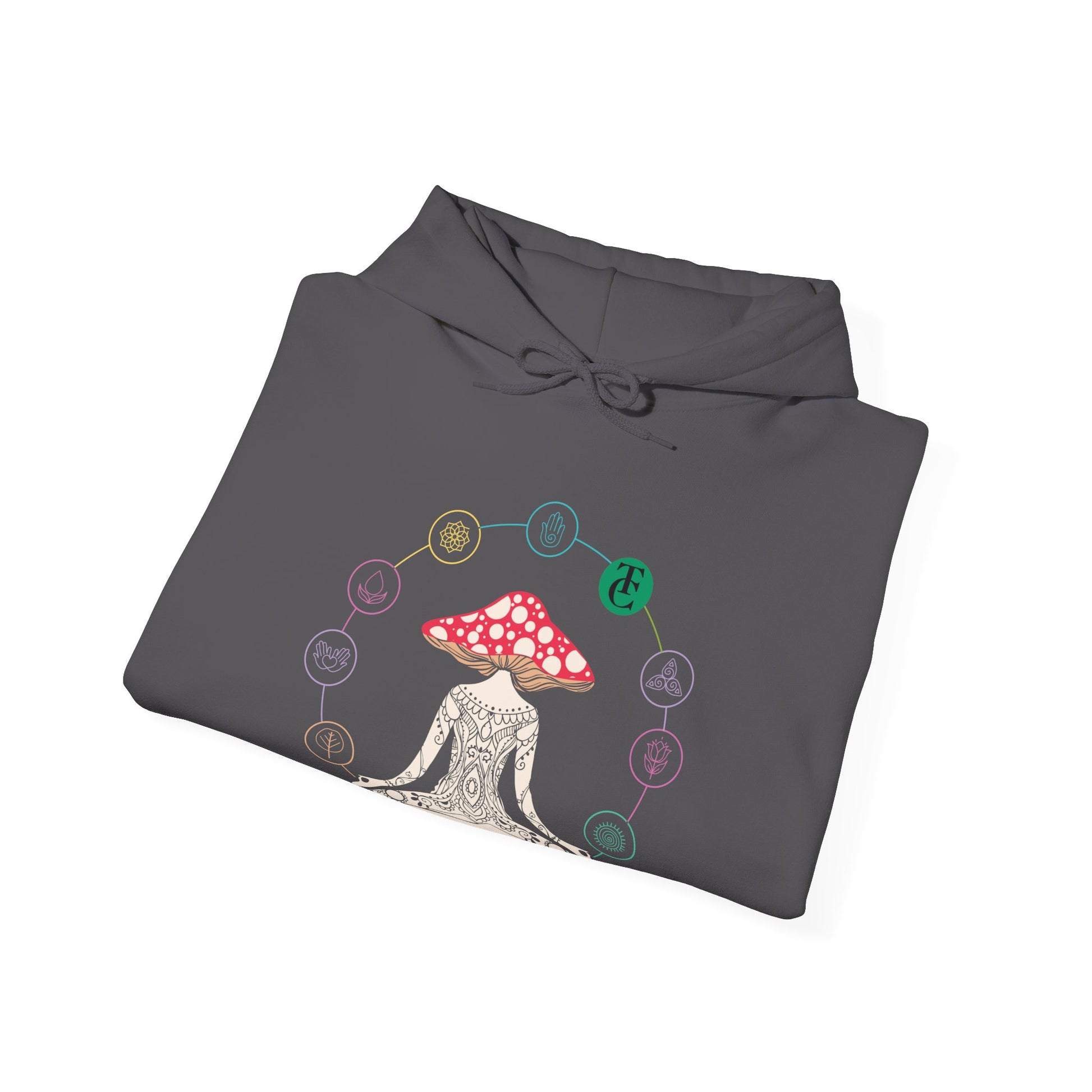 Meditative Mushroom Hoodie - Hooded Sweatshirt, Spiritual Fashion, Cozy Gift, Yoga Attire, Mindfulness Wear, Fall Fashion - THE CATCH