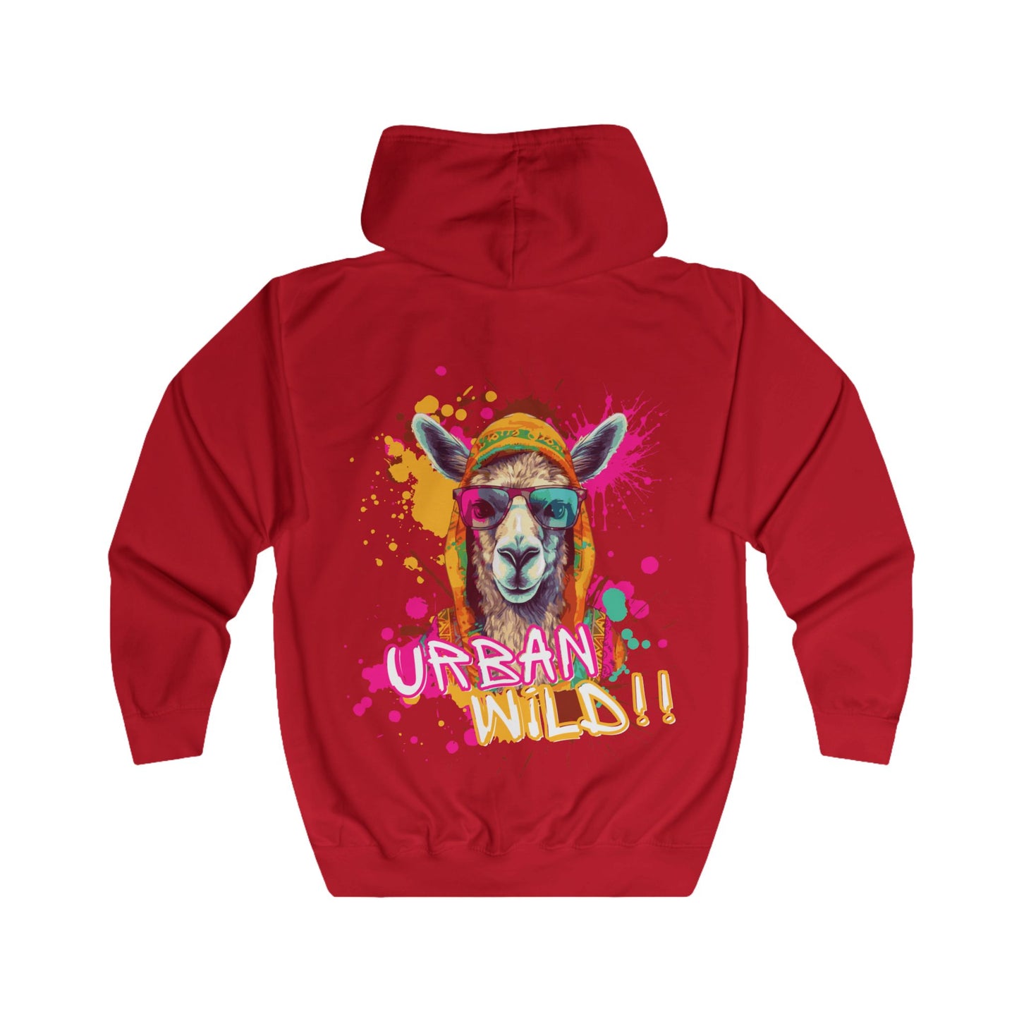 Urban Wild Full Zip Hoodie - Colorful Llama Graphic, Trendy Street Style - THE CATCH