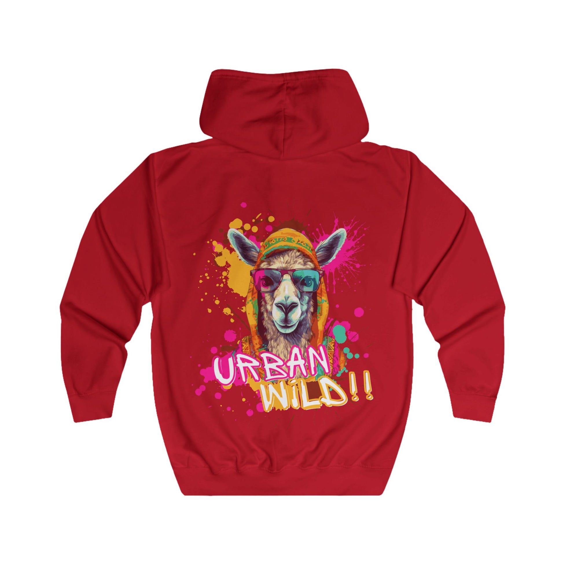 Urban Wild Full Zip Hoodie - Colorful Llama Graphic, Trendy Street Style - THE CATCH