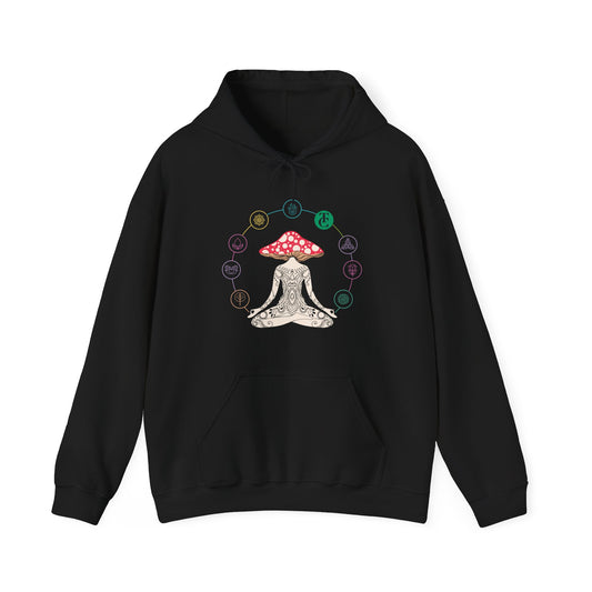 Meditative Mushroom Hoodie - Hooded Sweatshirt, Spiritual Fashion, Cozy Gift, Yoga Attire, Mindfulness Wear, Fall Fashion - THE CATCH