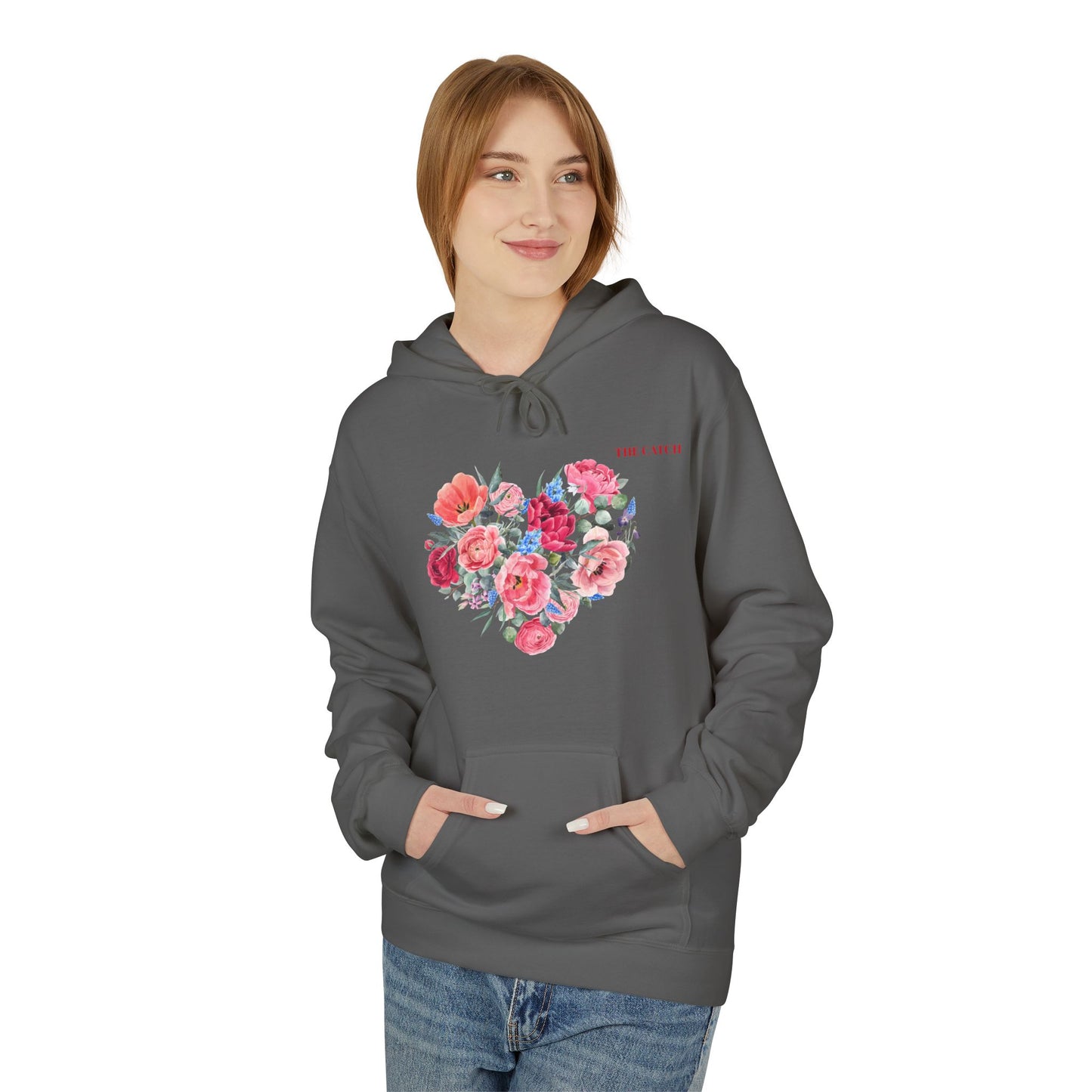 Floral Heart Fleece Hoodie - Softstyle Sweatshirt