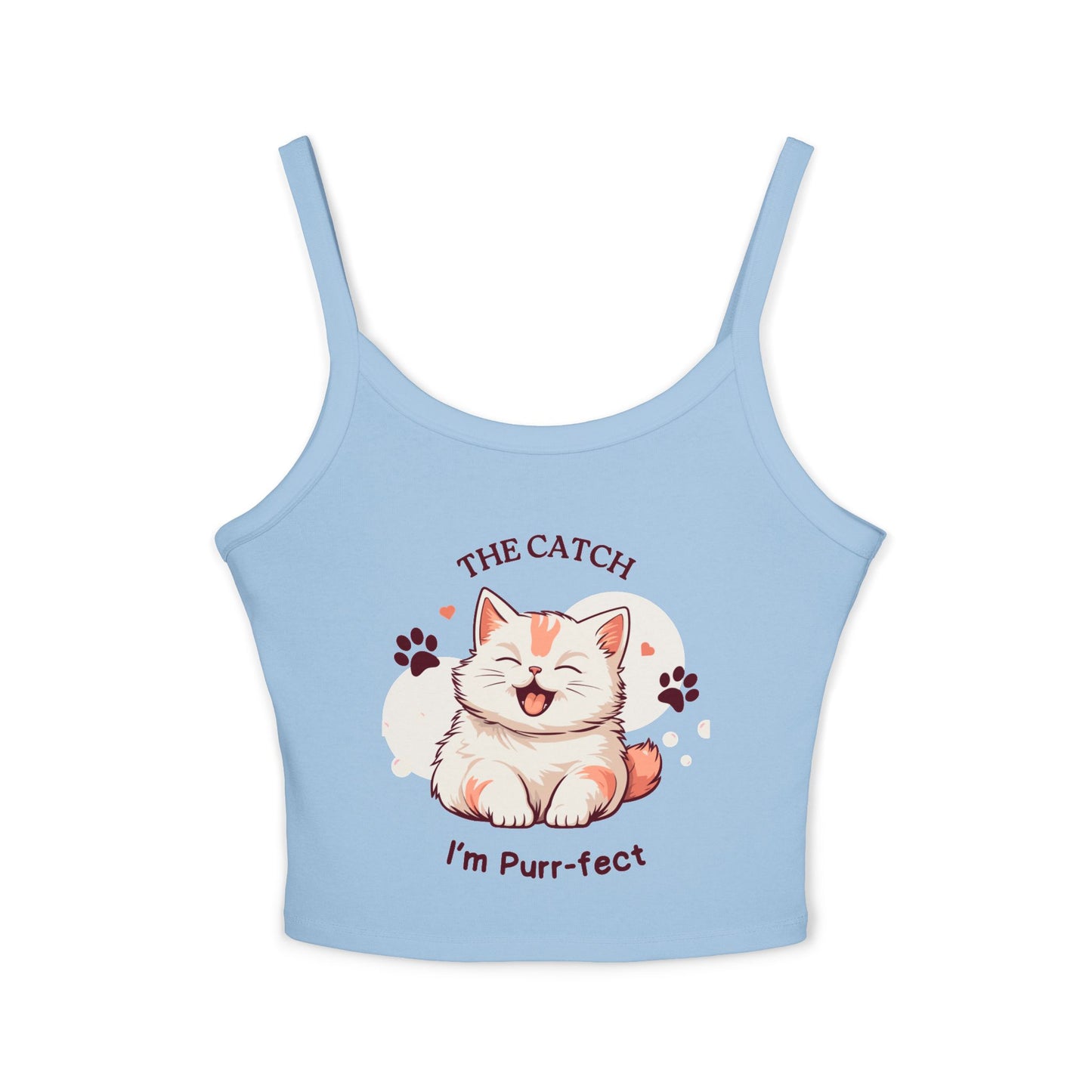 Cute Cat Themed Women's Spaghetti Strap Tank Top, Funny Pet Tee - THE CATCH