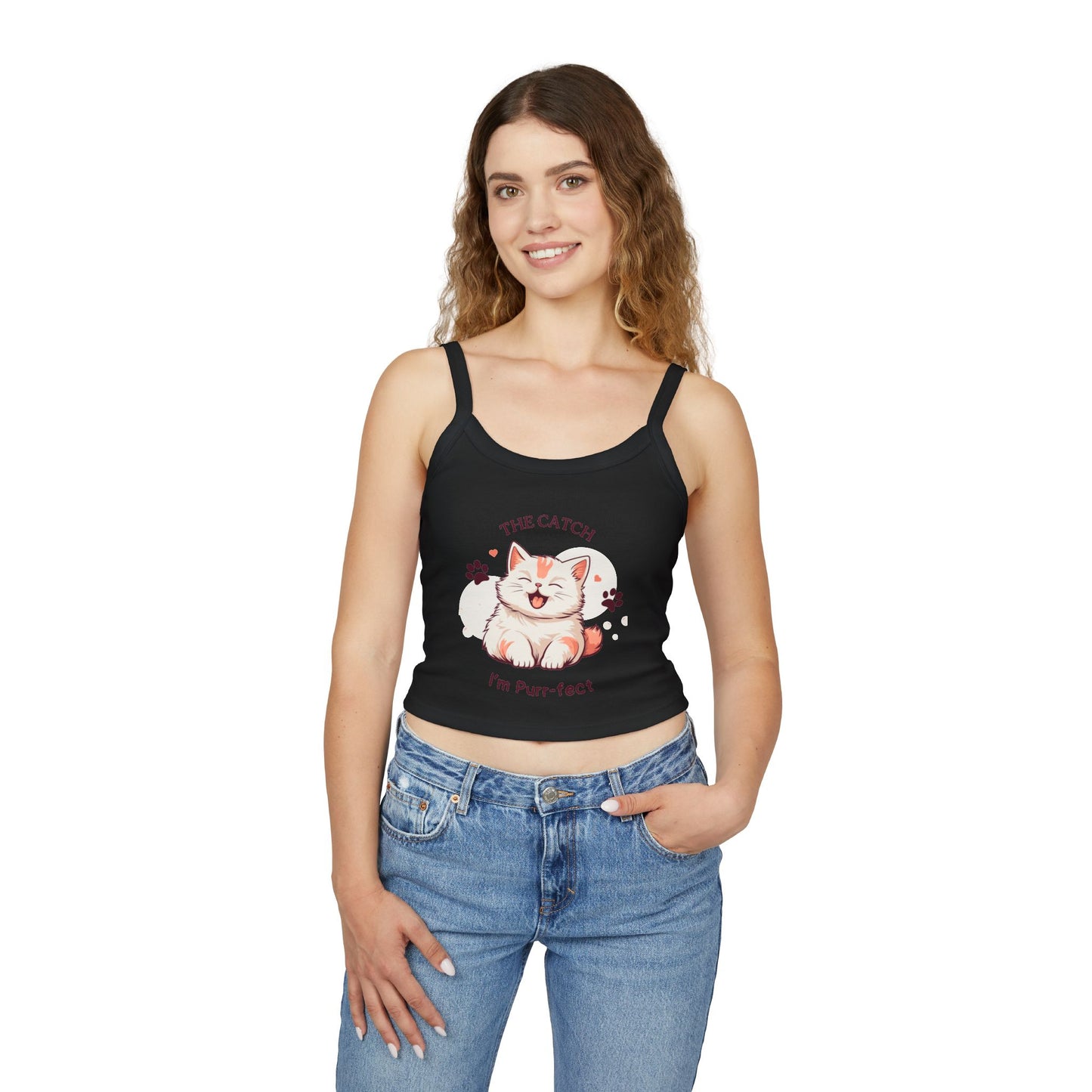 Cute Cat Themed Women's Spaghetti Strap Tank Top, Funny Pet Tee - THE CATCH