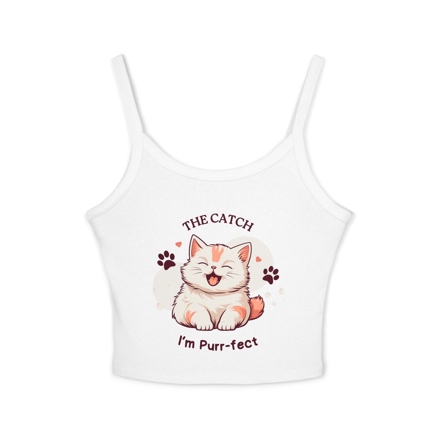 Cute Cat Themed Women's Spaghetti Strap Tank Top, Funny Pet Tee - THE CATCH