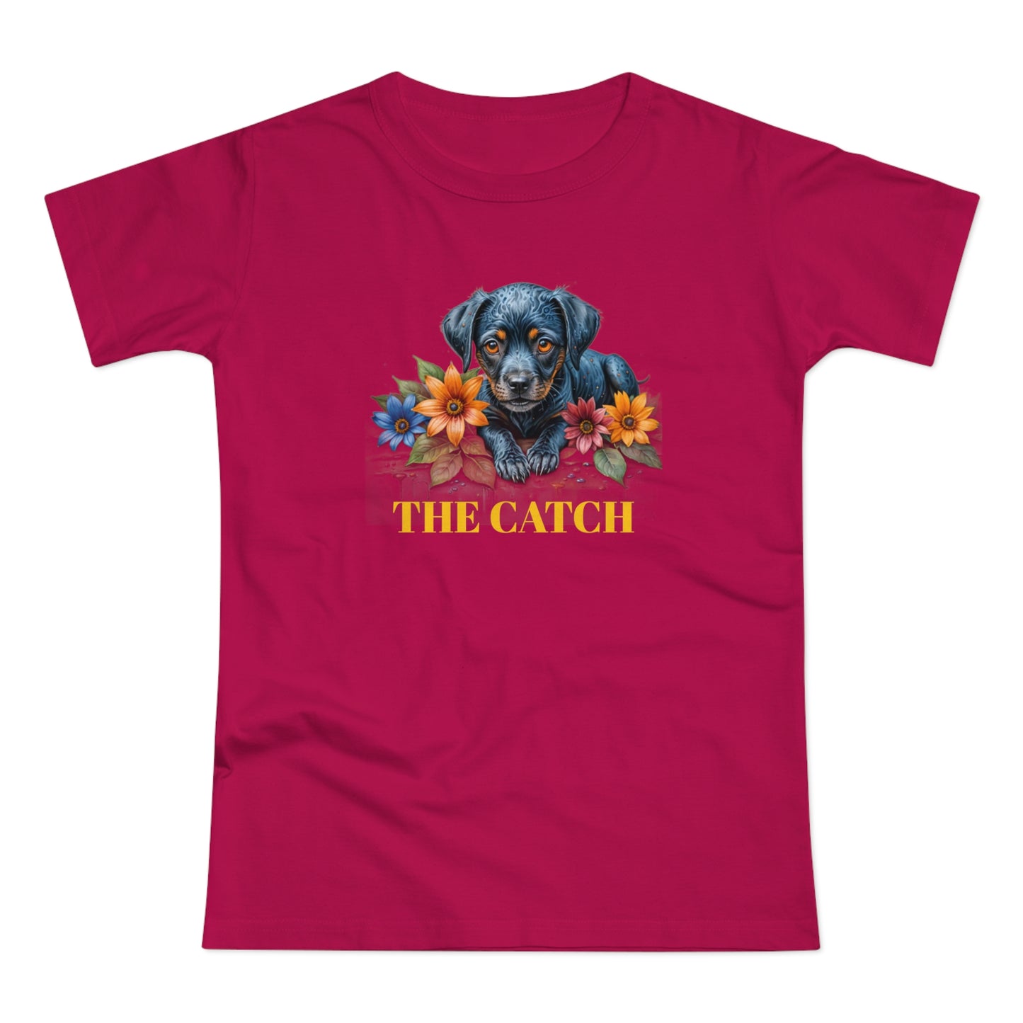 The Catch Dog-Themed Women's T-Shirt - Floral Design for Pet Lovers - THE CATCH