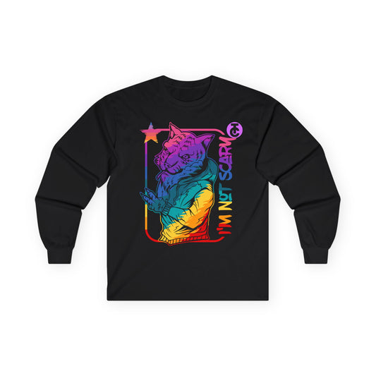 Colorful Cat Graphic Long Sleeve Tee - "I'm Not Scary"