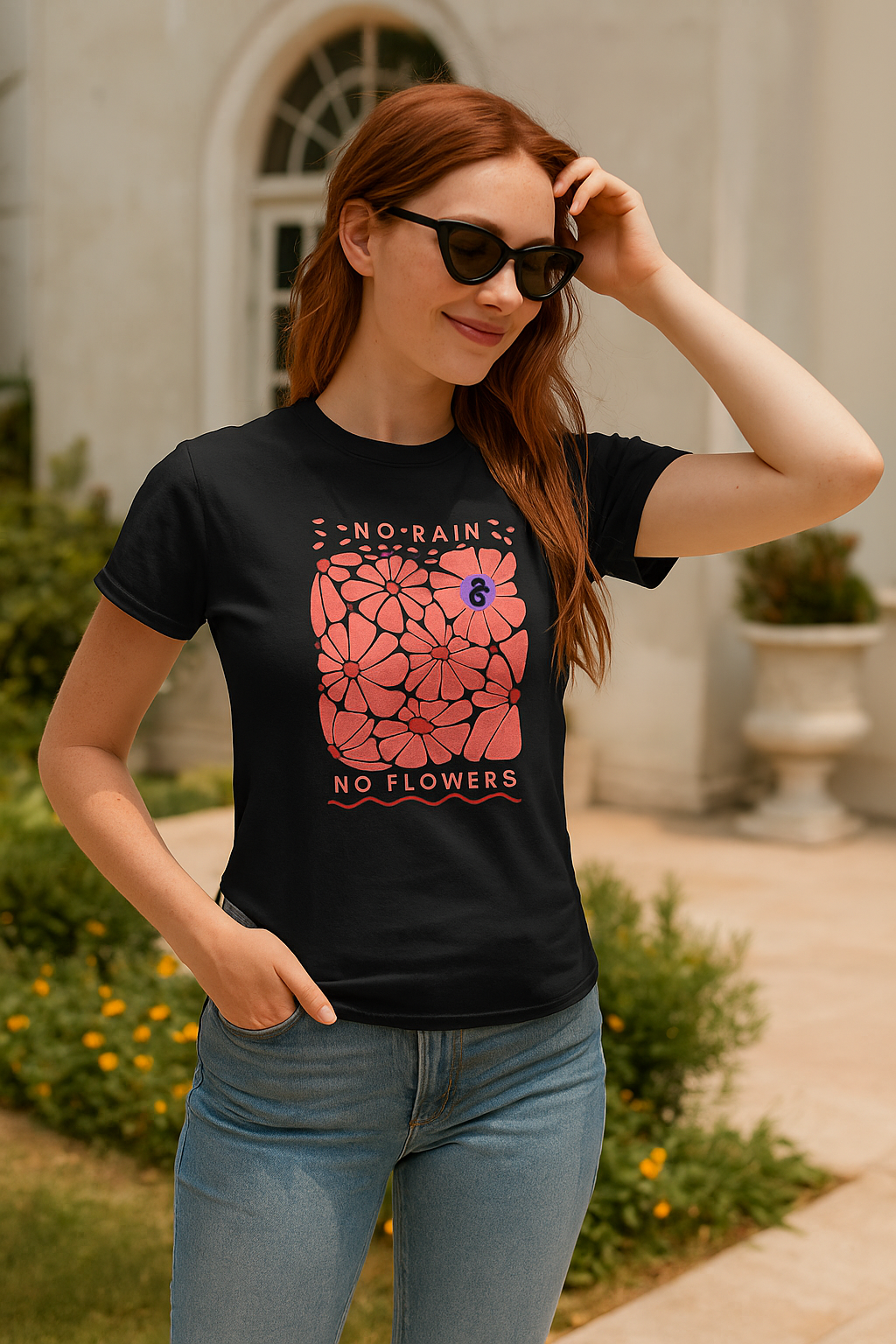 Floral Quote T-Shirt, Inspirational Women's Tee, Casual Wear, Gift for Her, No Rain No Flowers Shirt - THE CATCH