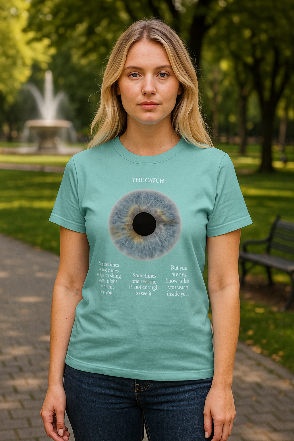 Inspirational Women's Eye Graphic T-Shirt - 'The Catch' Motivational Quote - THE CATCH